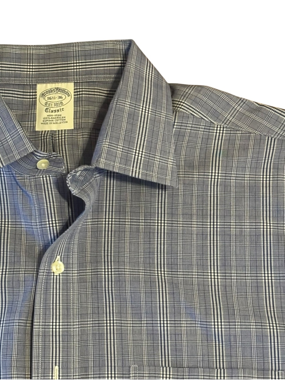 Brooks Brothers Classic Fit Blue Glen Windowpane Plaid Button-Down Dress Shirt
